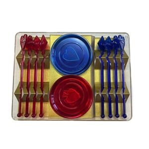 Vintage Card Sportstir Swizzle Sticks & Mini Appetizer‎ Plates Plastic Barware